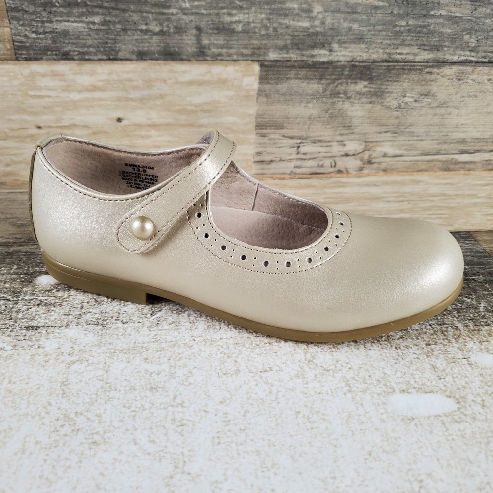 FootMates Emma Women Mary Jane Flat Sz 13.5 Soft Gold Metallic Leather Round Toe